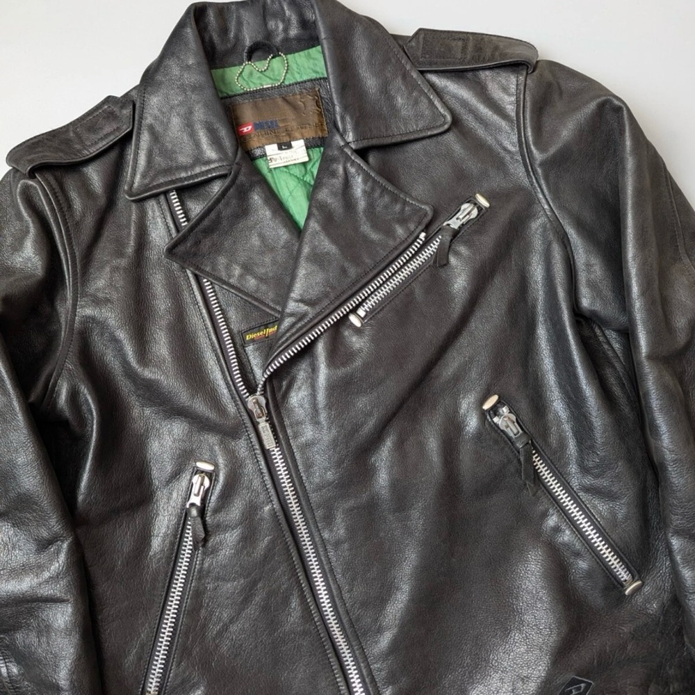 Diesel Black Leather Biker Jacket Men’s Size L – Classic Moto Style